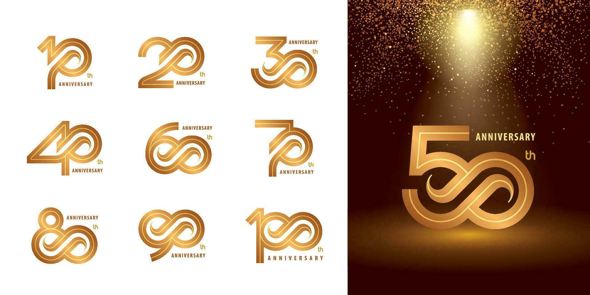 impostato di 10 per 100 anniversario logotipo disegno, anni celebrare anniversario logo vettore
