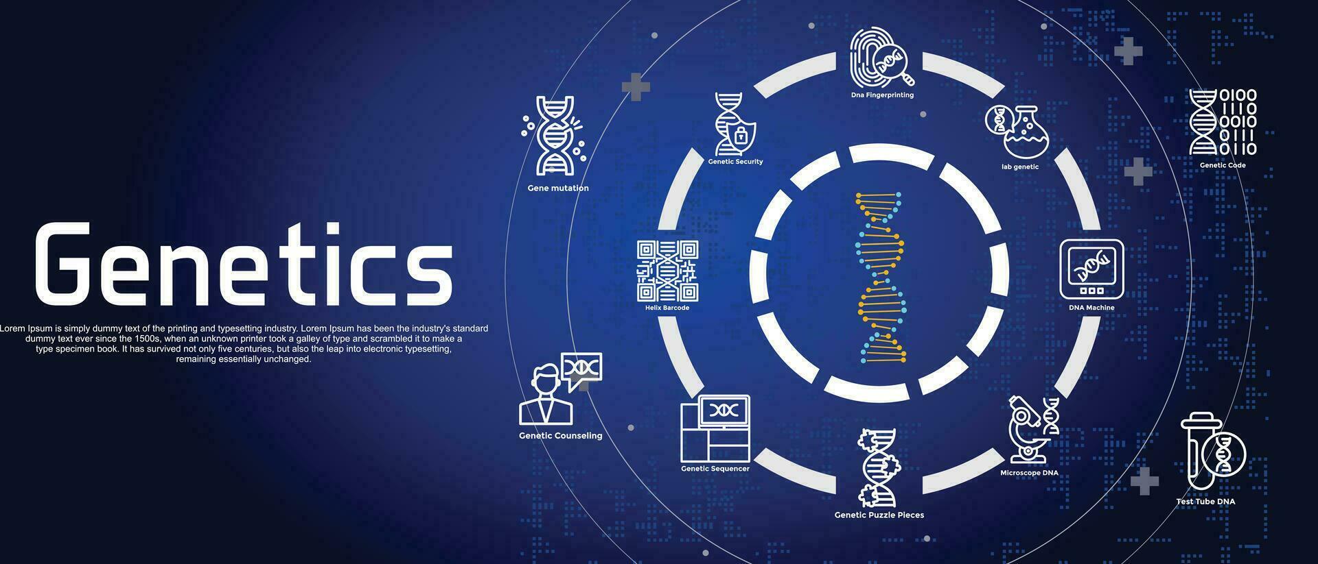 futuristico medico tecnologia. medico icone concetto di genetica vettore