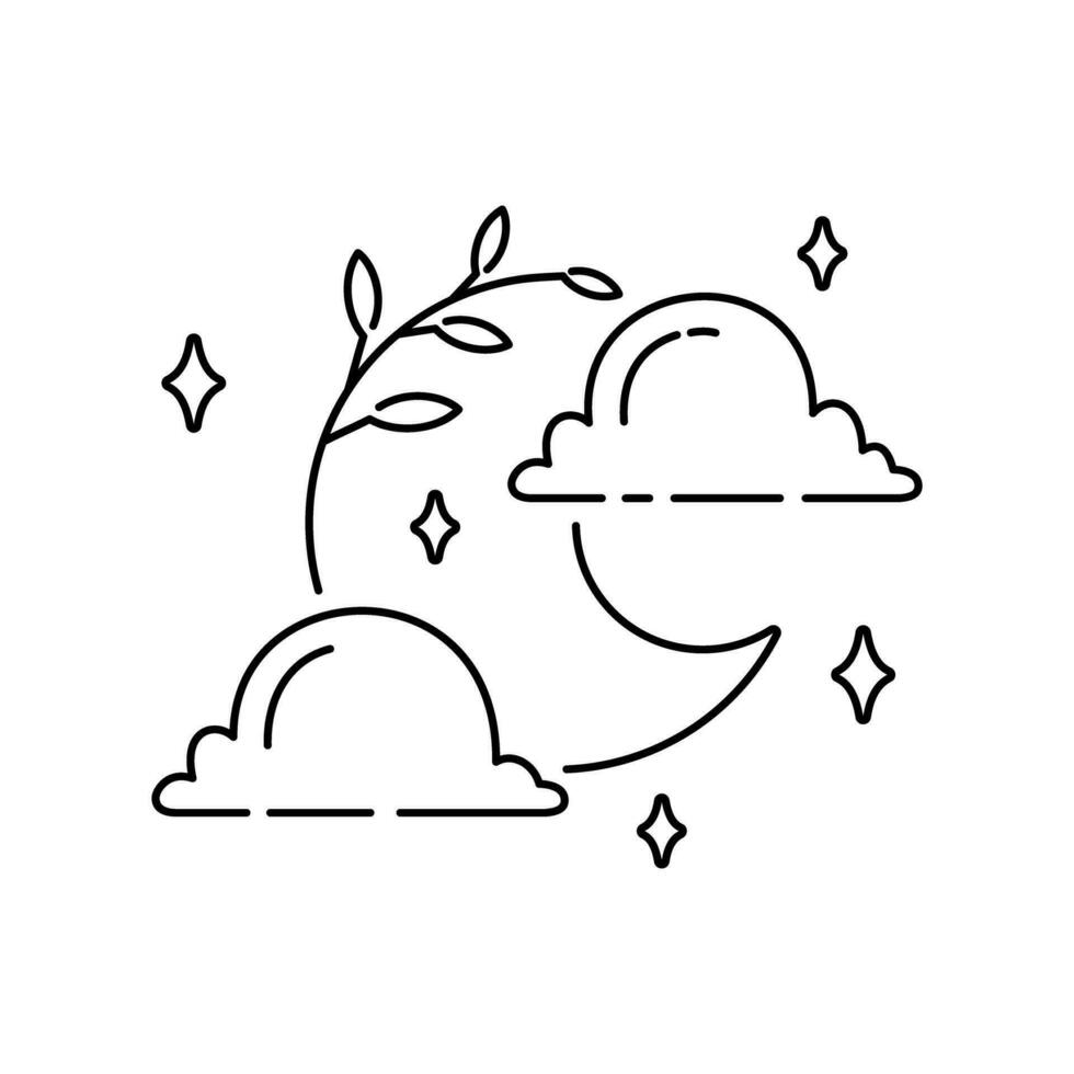 illustrazione vettore grafico di estetico Luna linea icona con foglia e nuvole. bene per bellezza prodotti, Salute, saluto carte.
