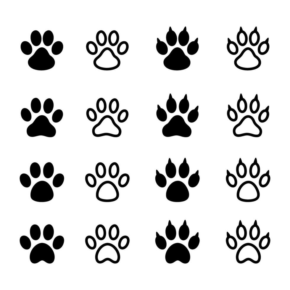 zampa collezione gatto, cane, orso icona impostato vettore