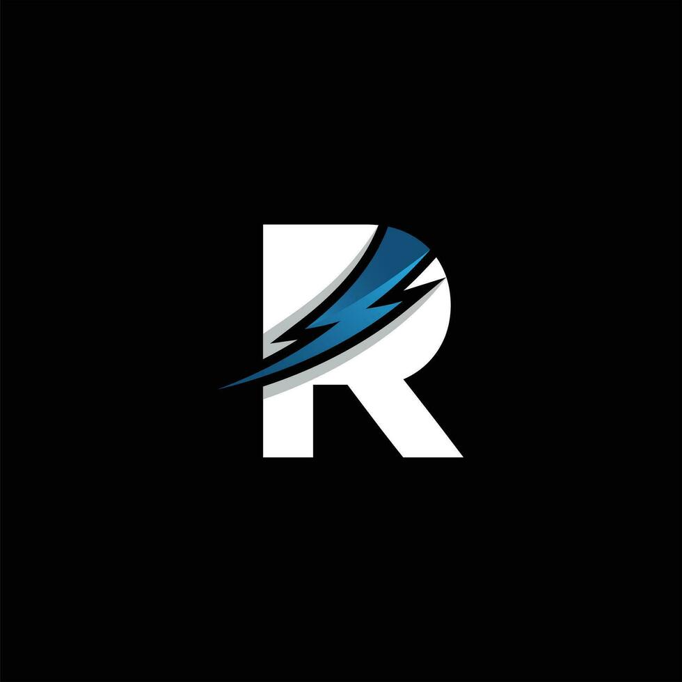 iniziale lettera r icona logo design modello con fulmine - tuono - bullone - elettrico - vettore