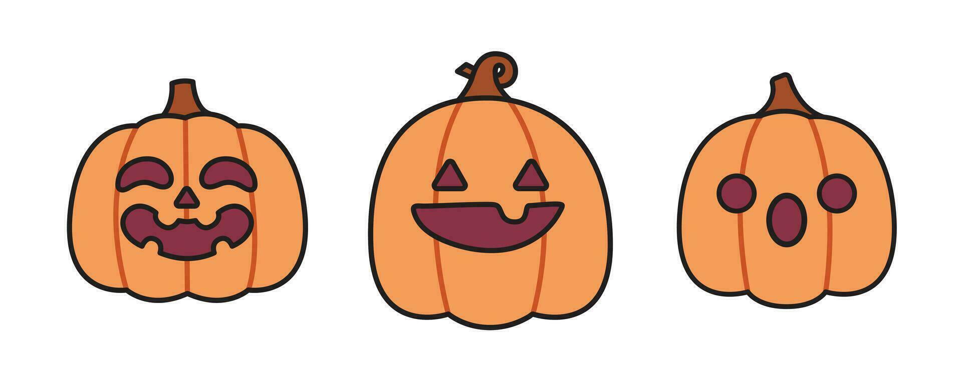 carino kawaii zucca impostato illustrazione vettore