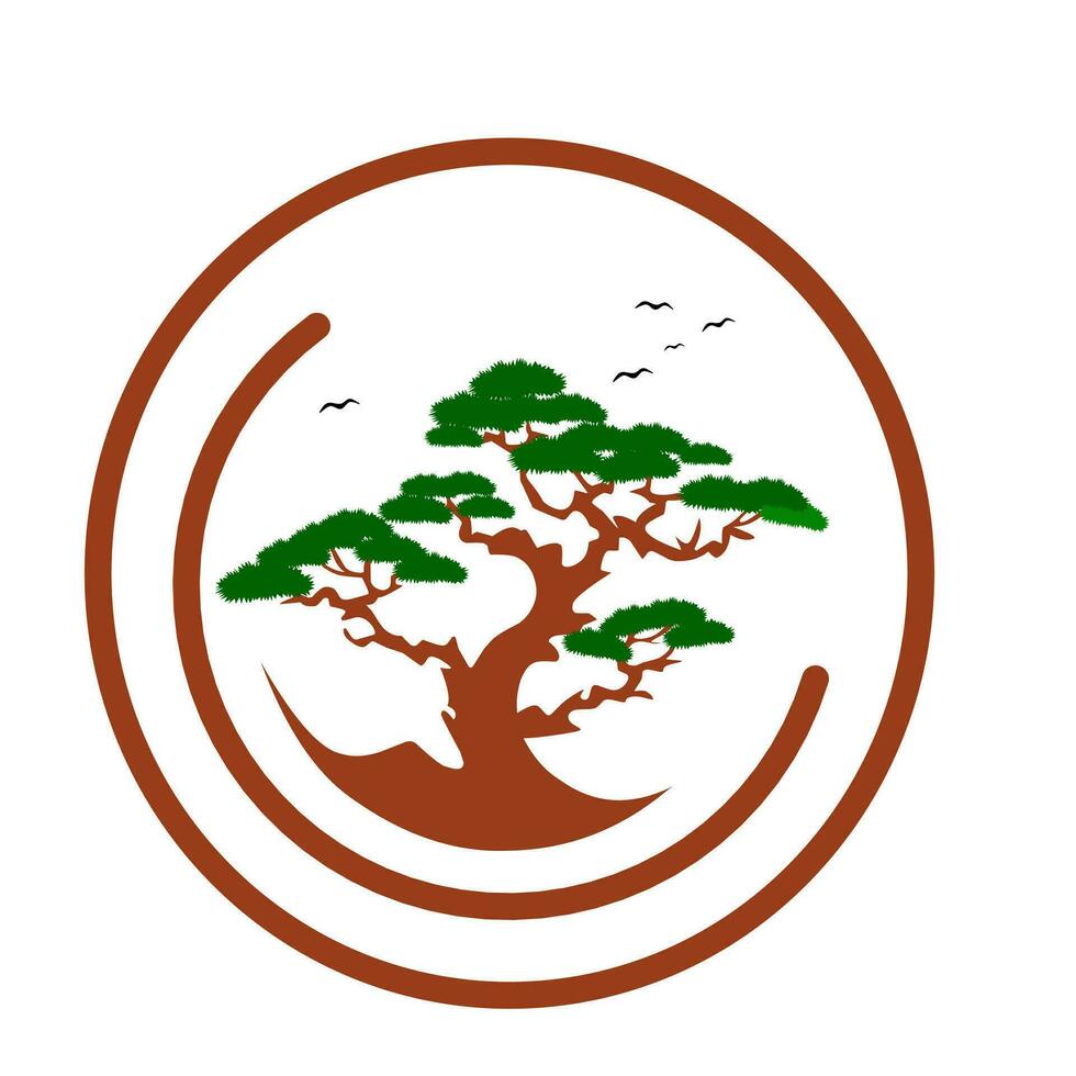 Bonsai albero illustrazione logo design su bianca sfondo vettore