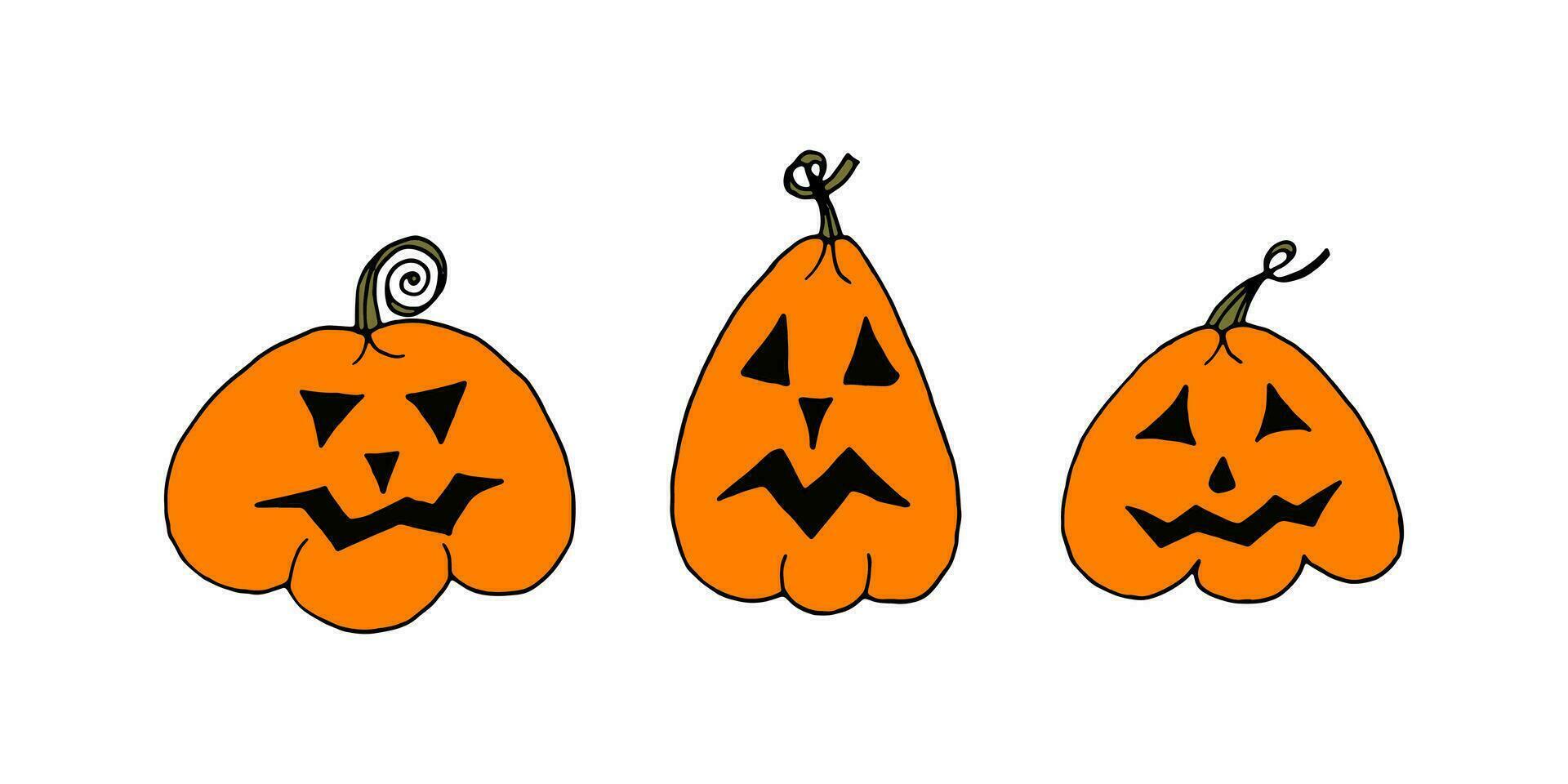 scarabocchio cartone animato zucca lanterne con buio occhi e bocche per Halloween. vettore illustrazione elementi per il design di cartoline, volantini, siti web e blog