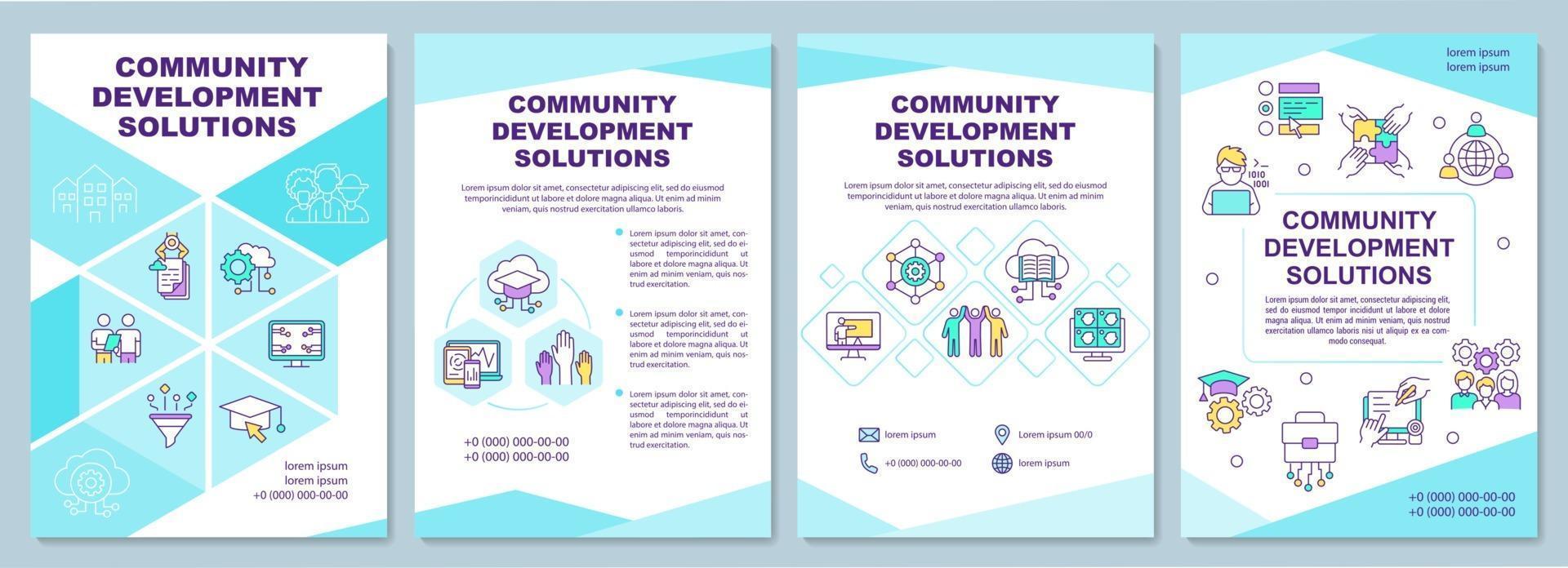 modello di brochure delle soluzioni di sviluppo della comunità. volantino, opuscolo, stampa di volantini, design di copertina con icone lineari. layout vettoriali per presentazioni, relazioni annuali, pagine pubblicitarie