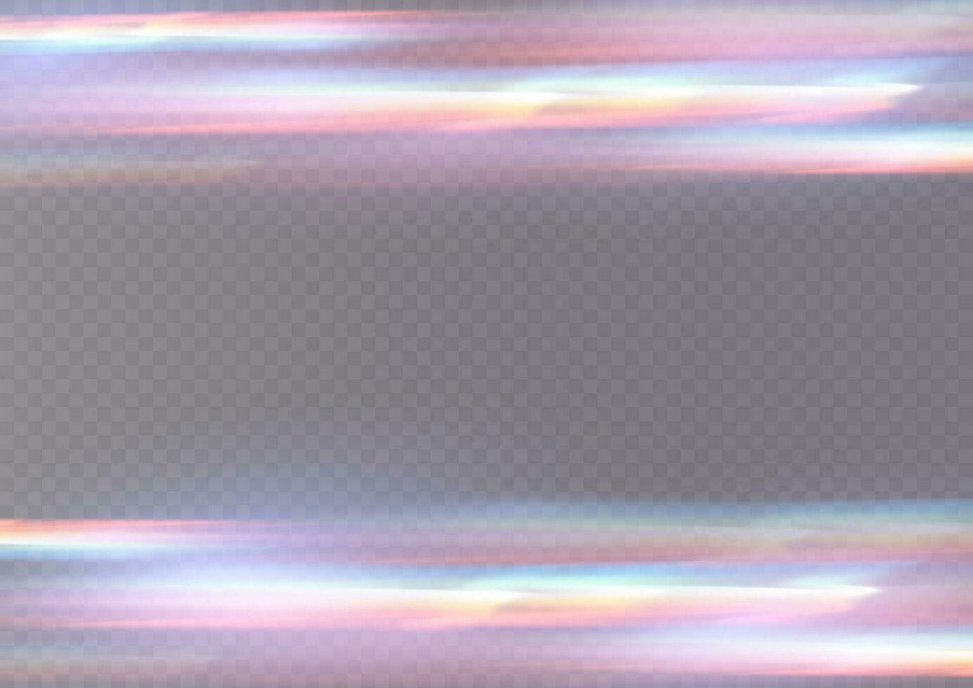 iridescente cristallo perdita bagliore riflessione effetto. ottico arcobaleno luci, bagliore, perdere, striscia sovrapposizione. caduta coriandoli. vettore colorato vettore lenti a contatto e leggero razzi con effetti.
