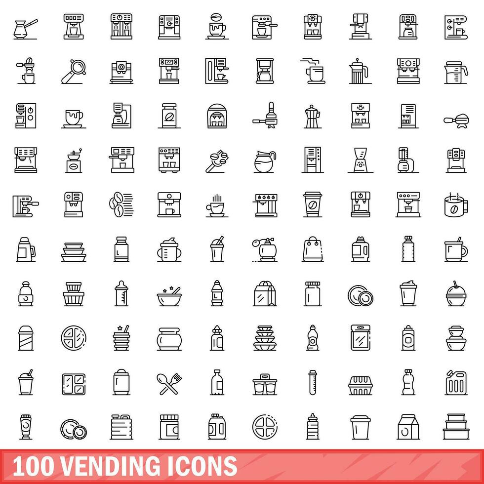 100 vending icone impostare, schema stile vettore