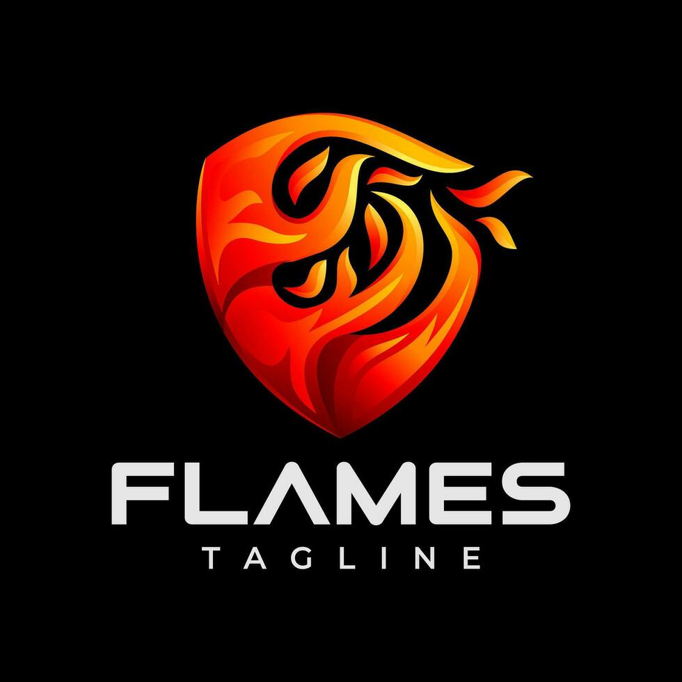 moderno pendenza fiamma fuoco scudo logo il branding design vettore