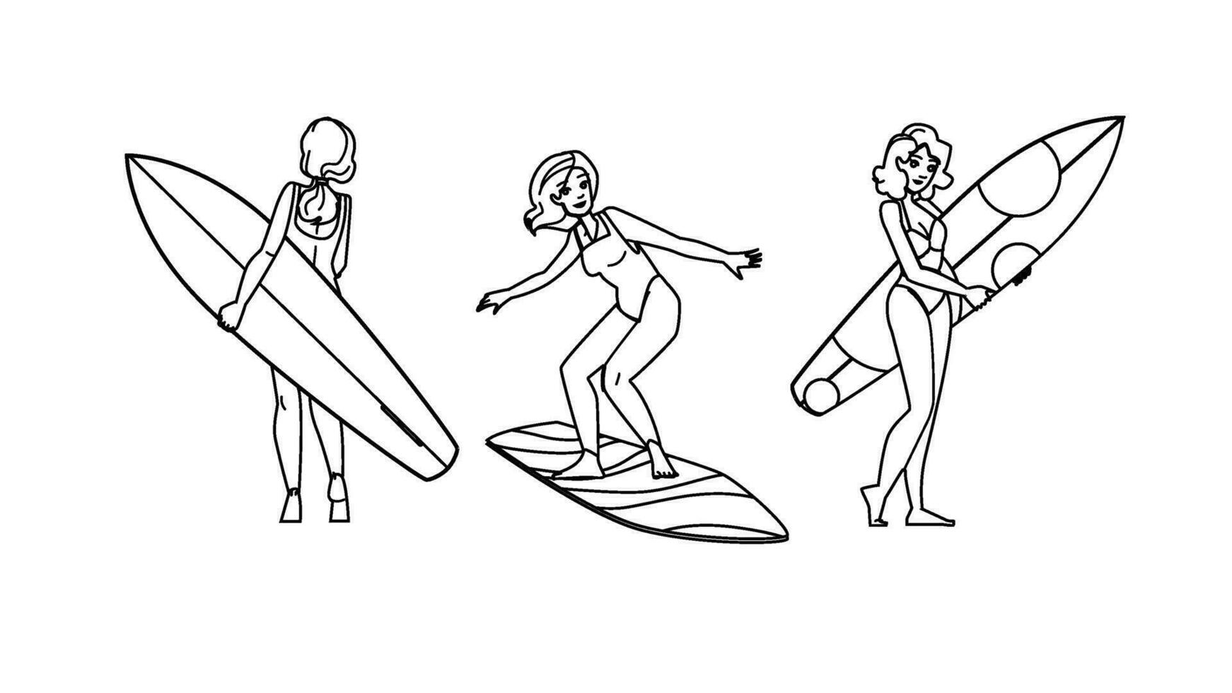 mare donna fare surf spiaggia vettore