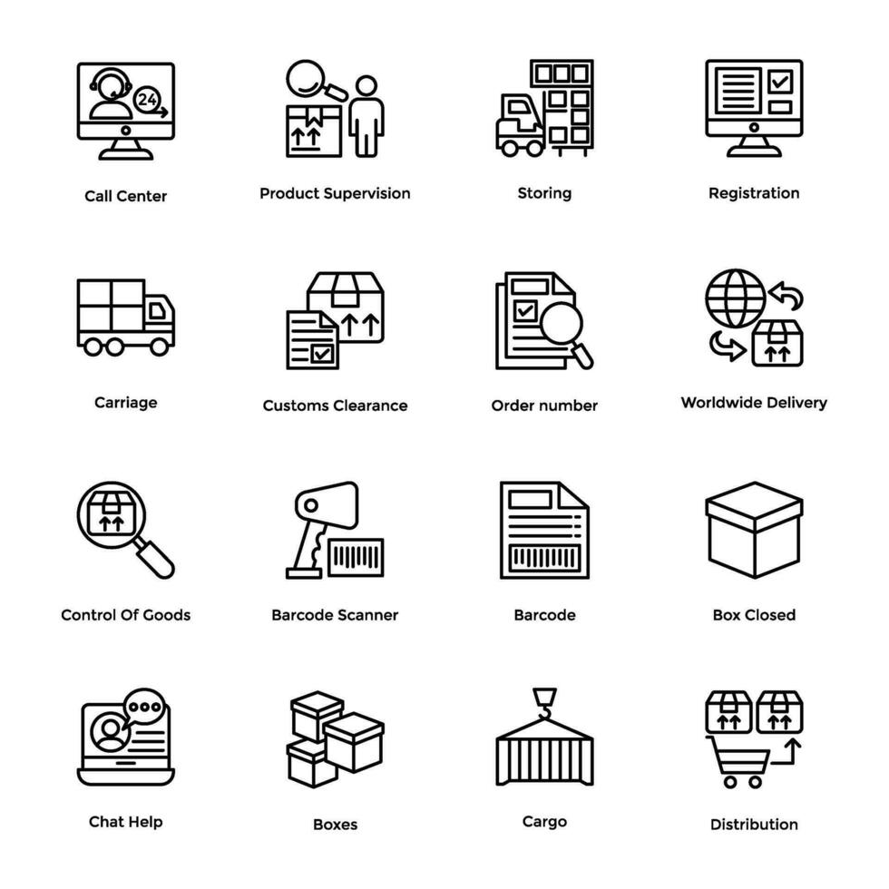 linea vettore icone collezione di logistica consegna