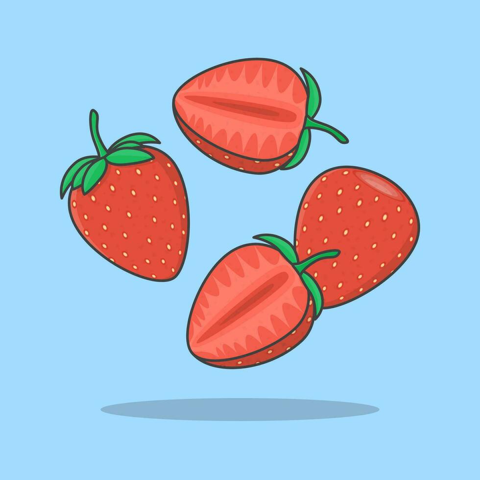 fragola cartone animato vettore illustrazione. caduta affettato fragola piatto icona schema. volante fragola