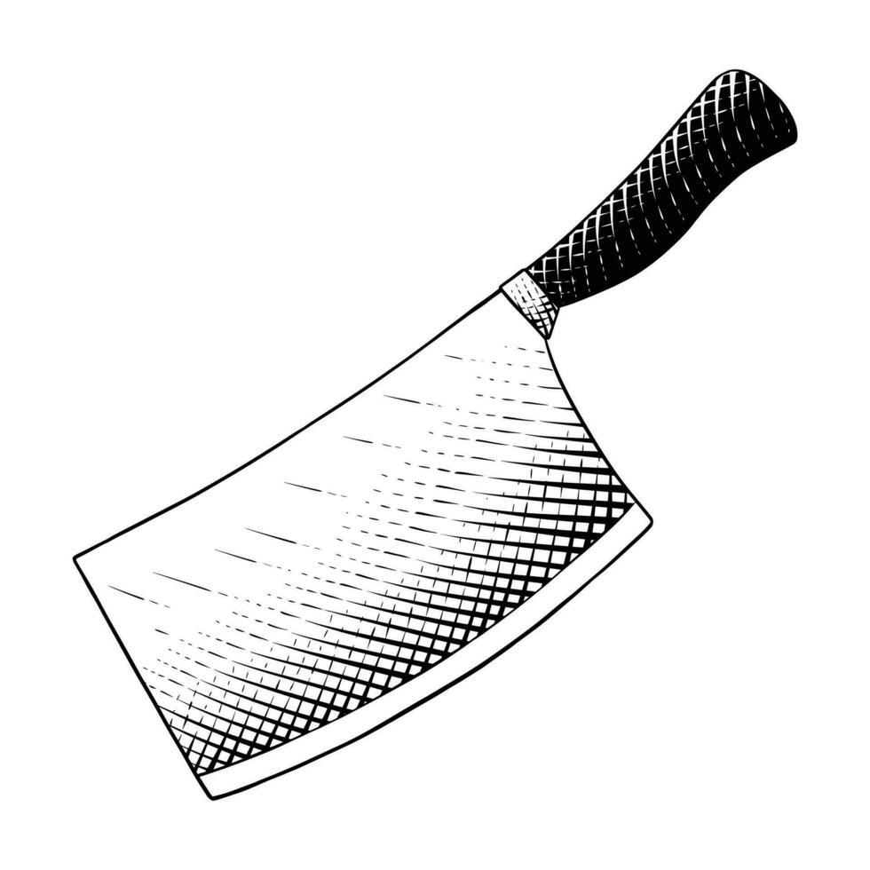 macellaio coltello icona o illustrazione nel incisione stile vettore