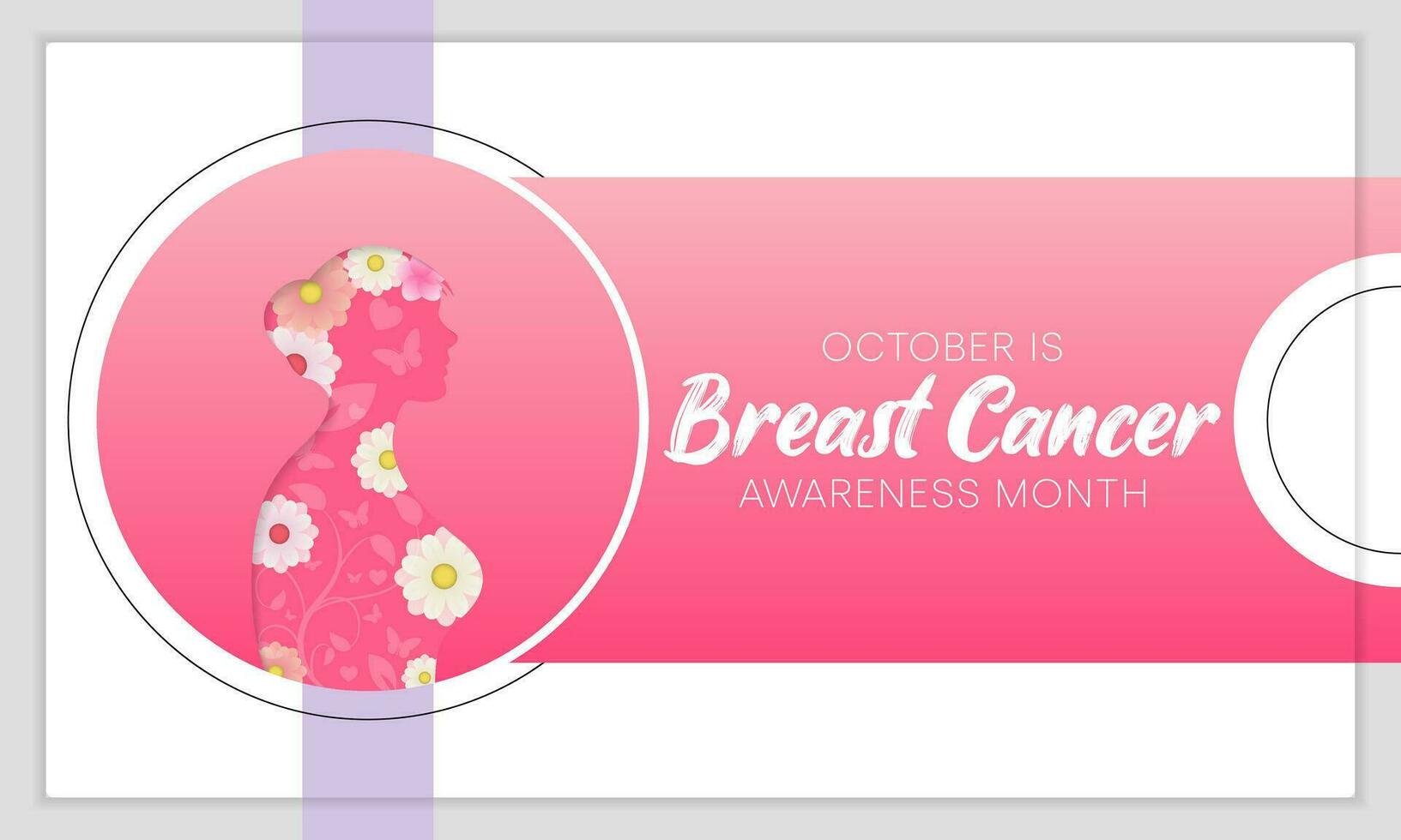 Seno cancro consapevolezza mese vettore illustrazione, morbido rosa nastro e tipografia, simboleggiante speranza e unità, incoraggia speranza e sostegno.