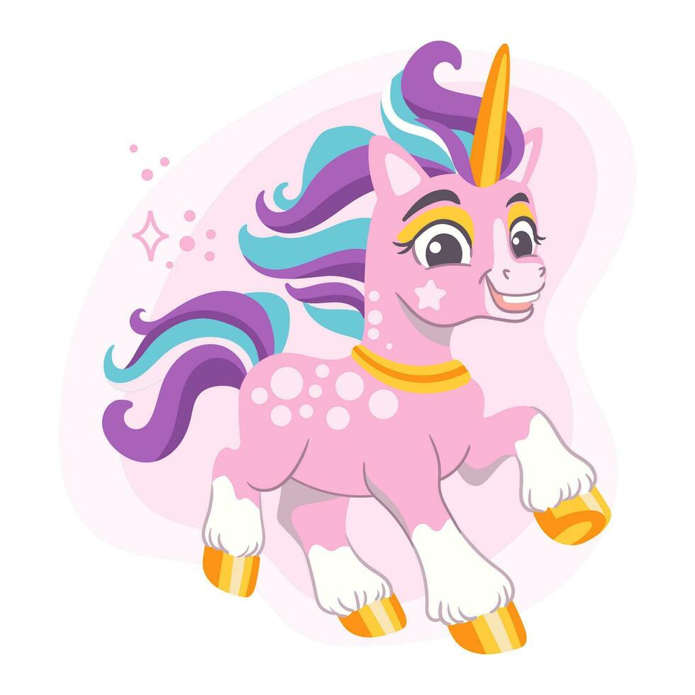 carino cartone animato personaggio contento rosa unicorno vettore illustrazione