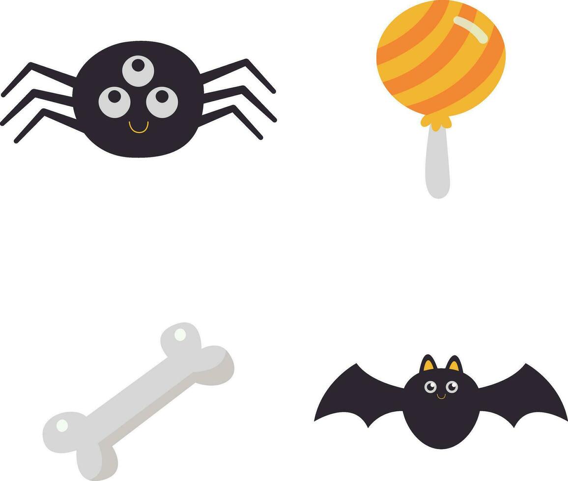 contento Halloween vettore icona impostare. consistente di pipistrello, gatto, bara, fantasma, ragno, zucca e di più. isolato vettore