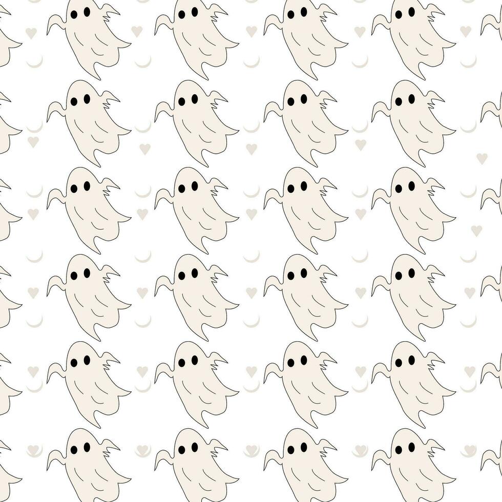 Halloween fantasma modello ripetere Stampa sfondo. scarabocchio carino fantasmi haloween senza soluzione di continuità modello. sfondo con semplice spaventoso personaggio o pauroso spettrale mostri. vettore