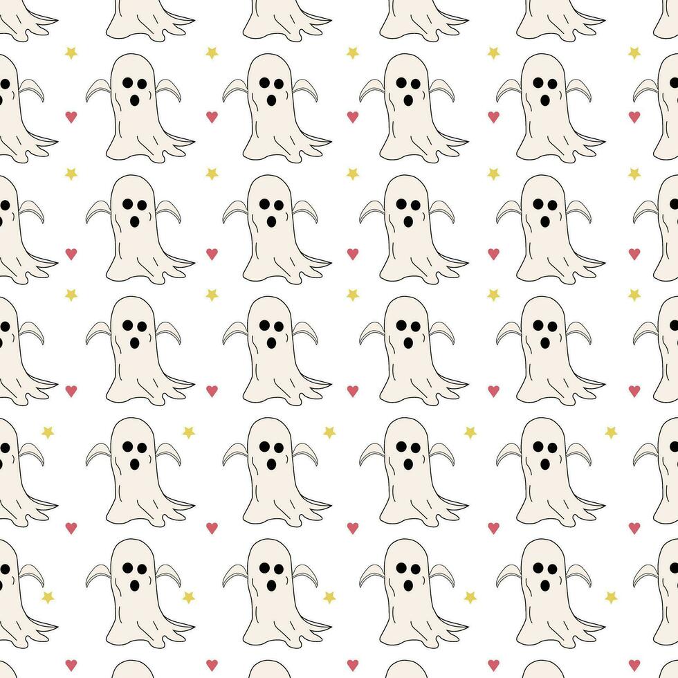 Halloween fantasma modello ripetere Stampa sfondo. scarabocchio carino fantasmi haloween senza soluzione di continuità modello. sfondo con semplice spaventoso personaggio o pauroso spettrale mostri3 vettore