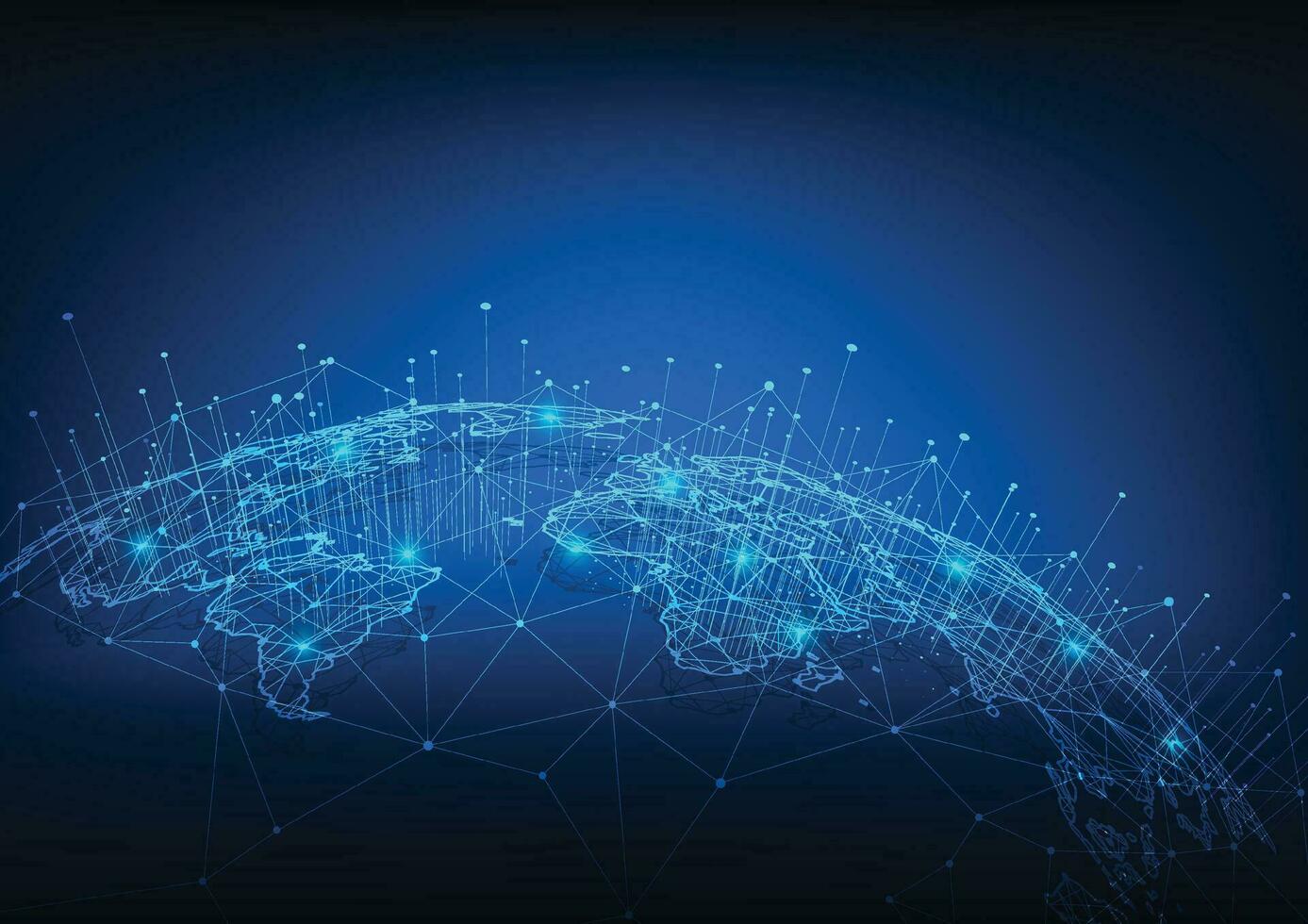 connessione di rete globale. punto della mappa del mondo e concetto di composizione della linea del business globale. illustrazione vettoriale