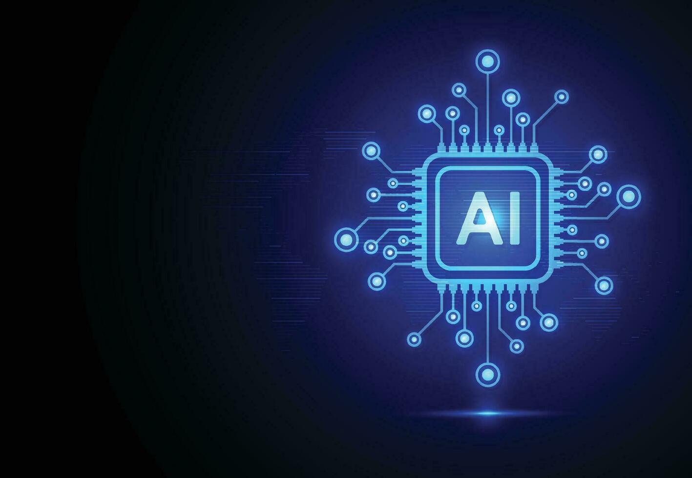 chipset di intelligenza artificiale sul circuito stampato in opere d'arte futuristiche di tecnologia concettuale per web, banner, carta, copertina. illustrazione vettoriale