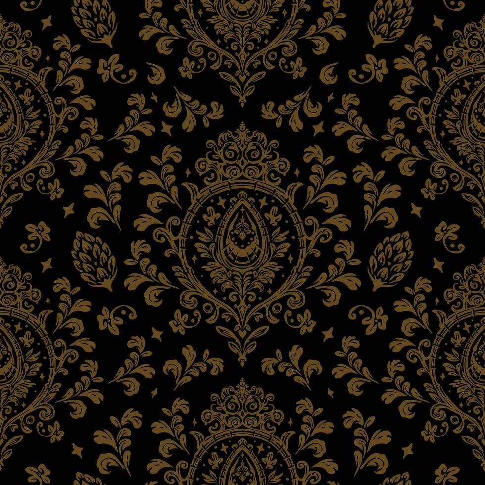 d'oro damasco barocco tessuto modello fiori, classico lusso vecchio stile damasco ornamento, reale vittoriano senza soluzione di continuità struttura vettore