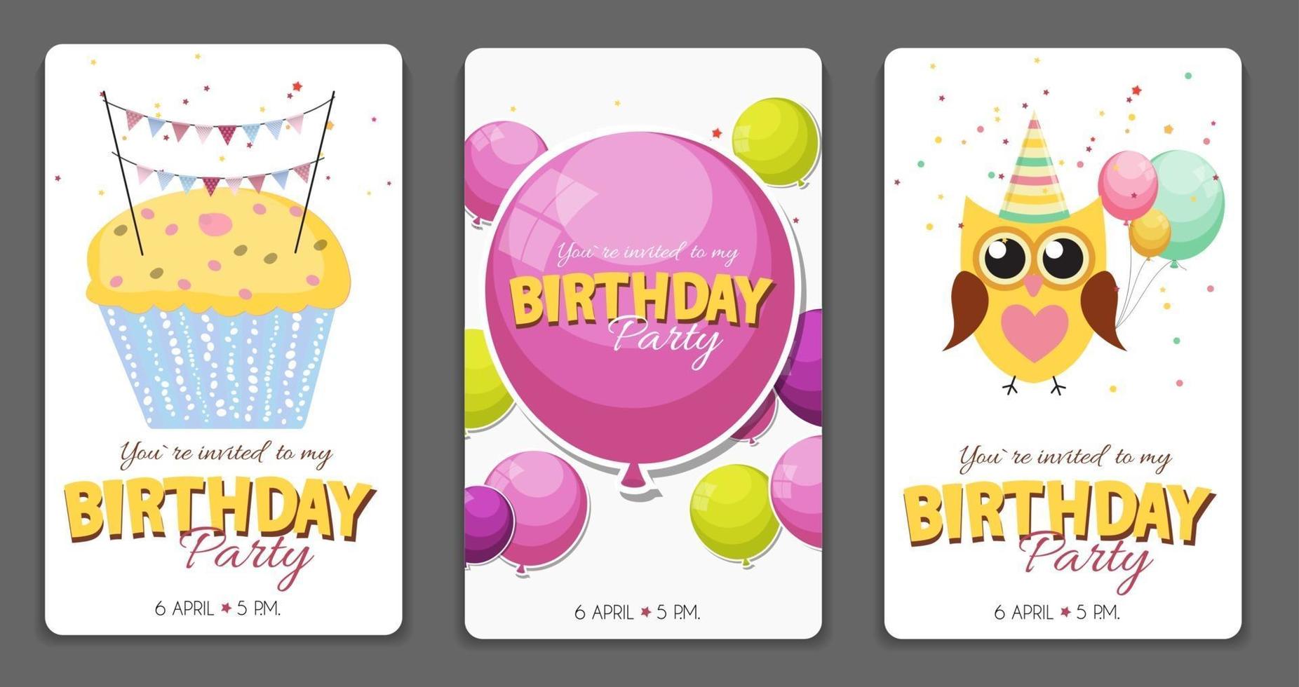 illustrazione vettoriale del modello della carta dell'invito della festa di compleanno birthday