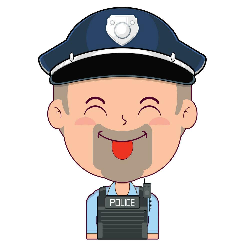 poliziotto giocoso viso cartone animato carino vettore