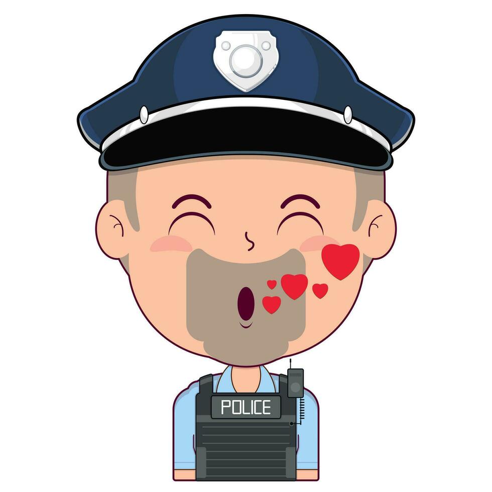 poliziotto fischio amore viso cartone animato carino vettore