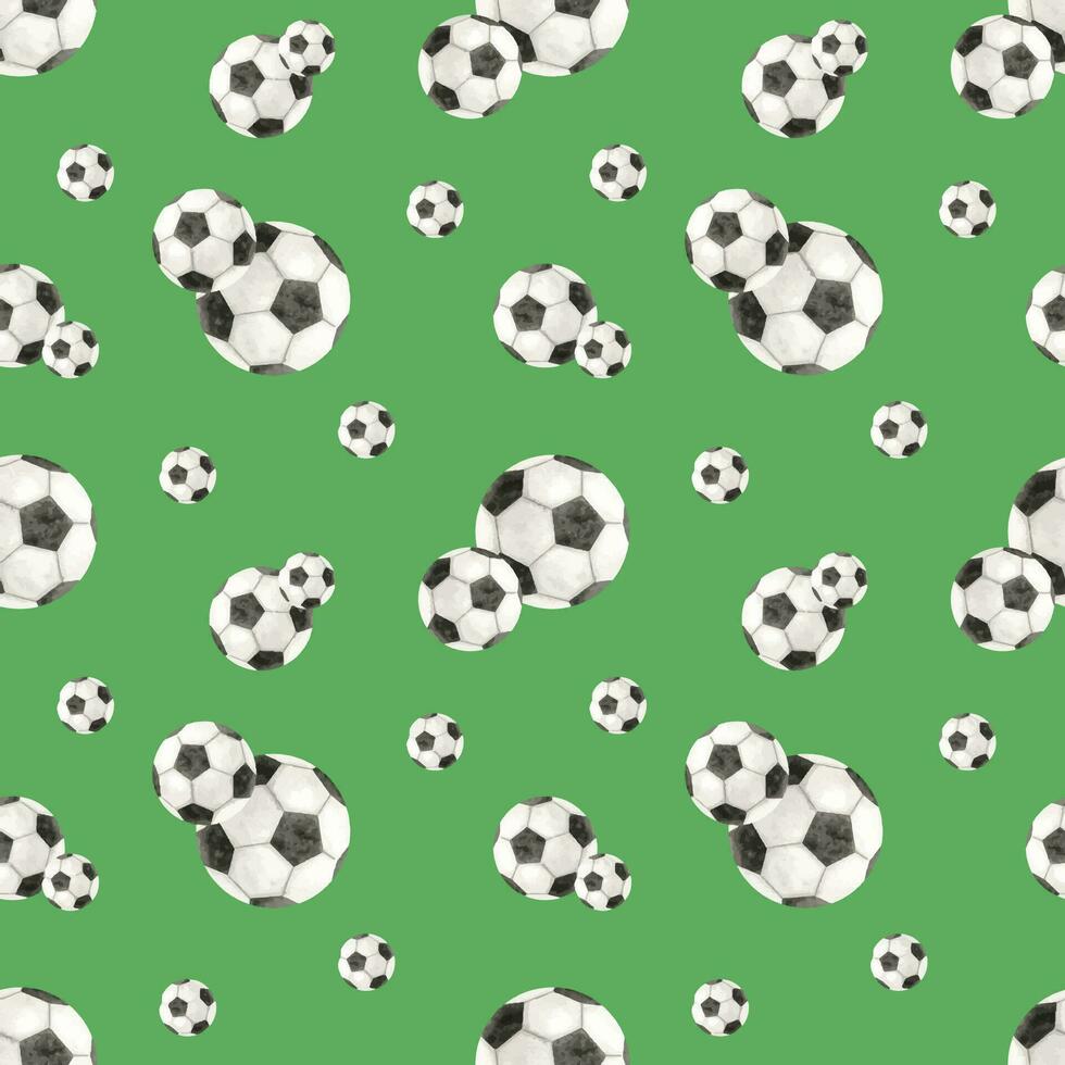 calcio sfera. calcio sfera. senza soluzione di continuità modello. acquerello mano disegnato illustrazione. isolato. gli sport attrezzatura. per calcio club, sportivo merce I negozi, manifesto e cartolina design vettore