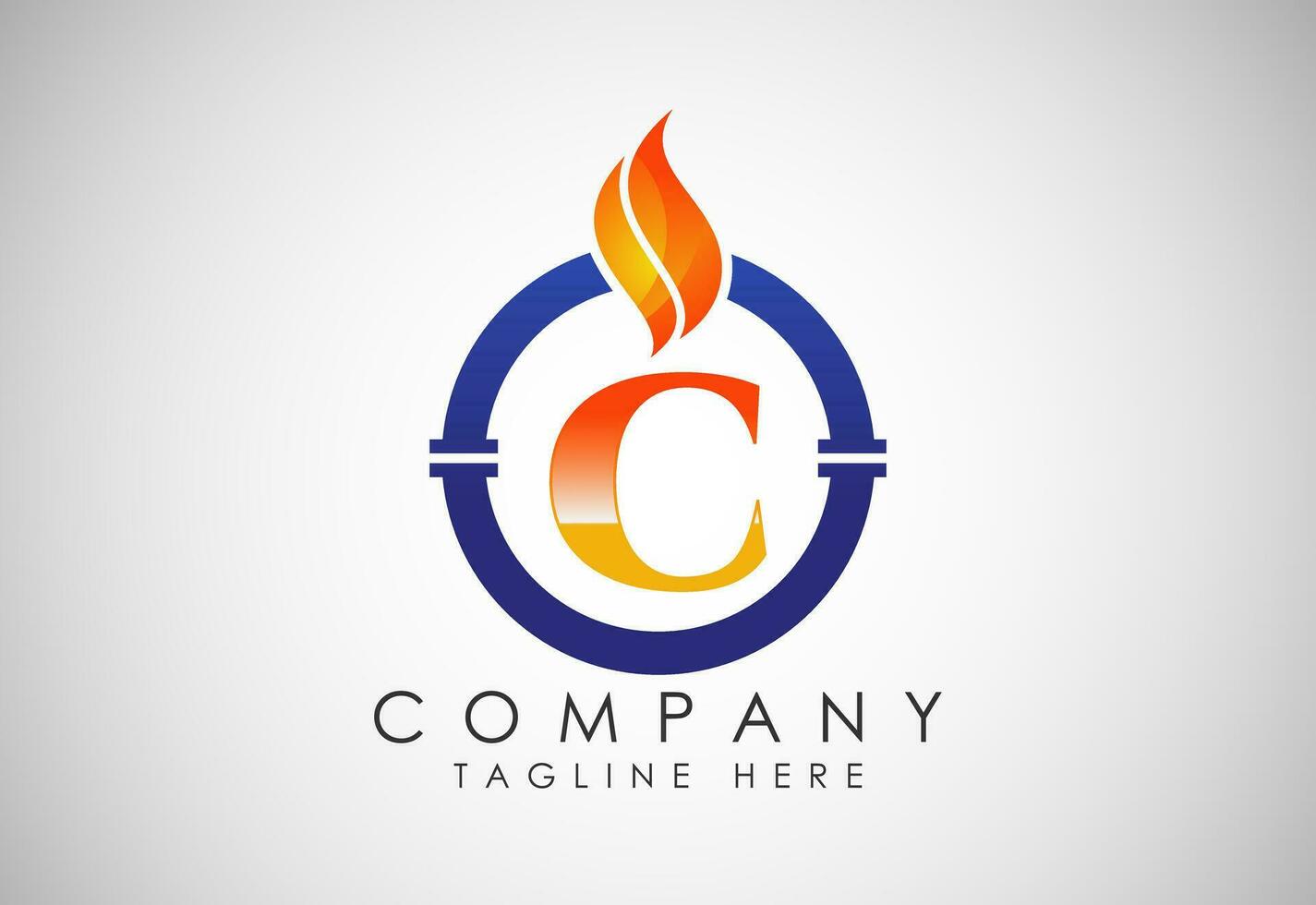 inglese alfabeto c con fuoco fiamma e tubo. olio e gas industria logo design concetto. vettore