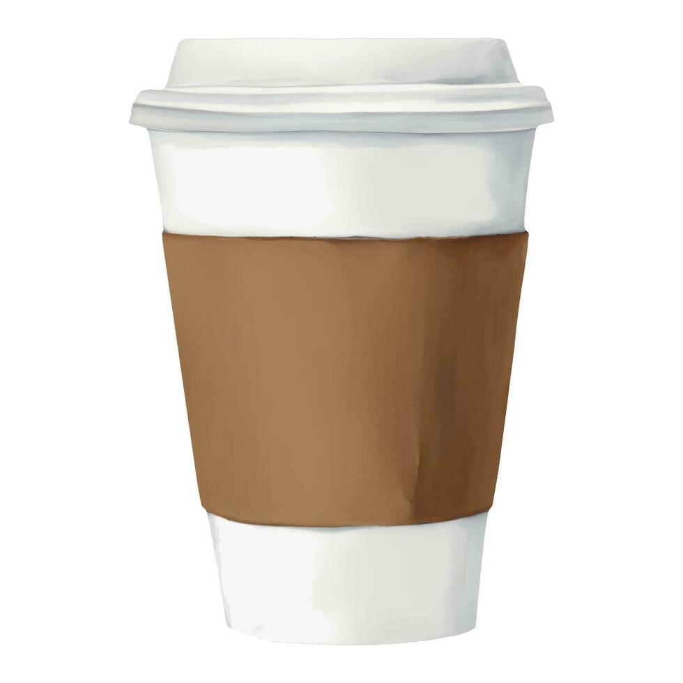 bianca caffè carta tazza con Marrone cartone etichetta isolato mano disegnato acquerello pittura illustrazione vettore