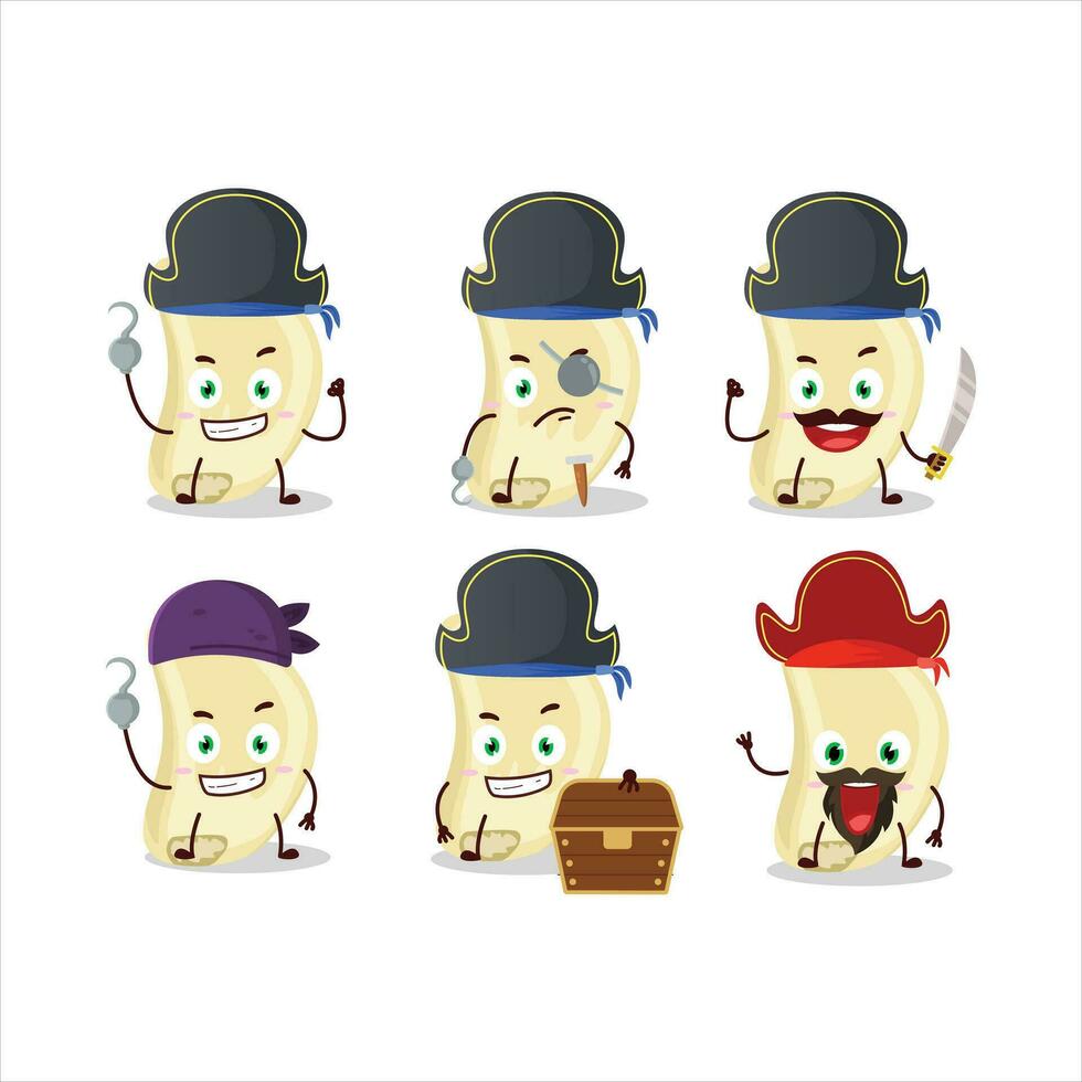 cartone animato personaggio di fetta di aglio con vario pirati emoticon vettore