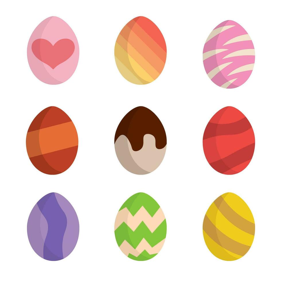 contento Pasqua uova nel diverso disegni e colori. isolato vettore illustrazione.