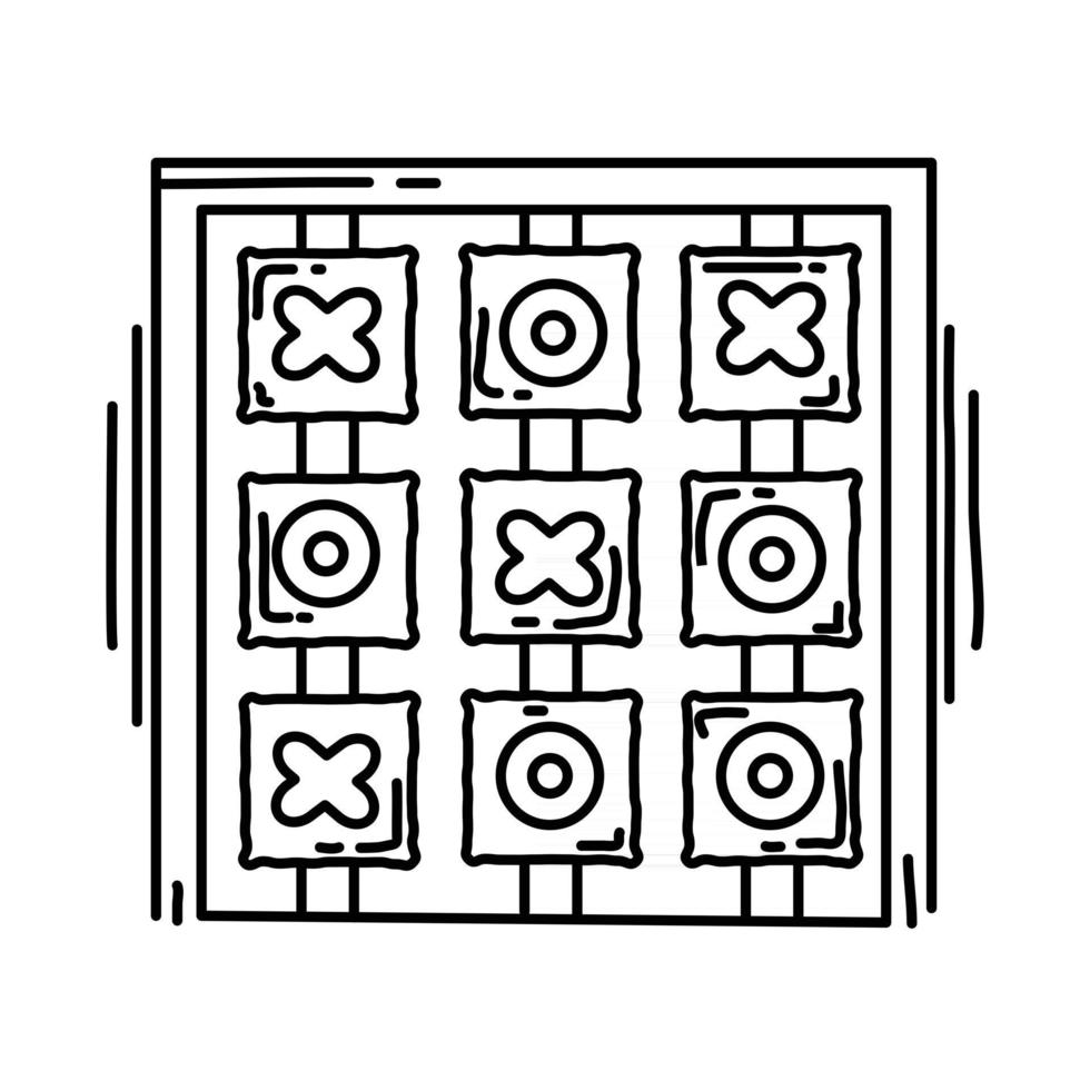 parco giochi per bambini tic tac toe, gioco, bambini, scuola materna. set di icone disegnate a mano, contorno nero, icona scarabocchio, icona vettoriale