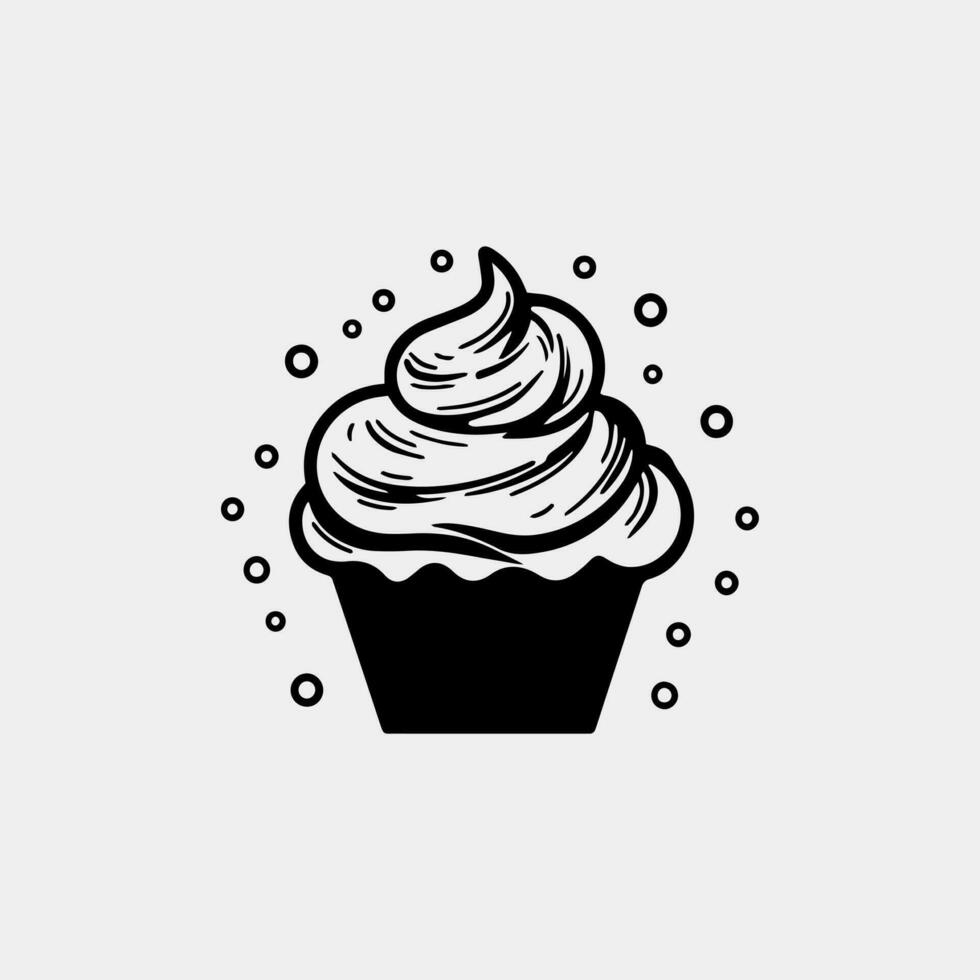 Cupcake con un' crema, mano disegnato vettore scarabocchio schizzo icona, dolce dolce