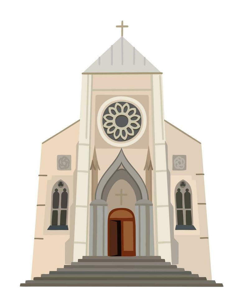 cristiano cattolico Chiesa. edificio di Gotico Cattedrale. religioso architettura esterno. vettore isolato illustrazione