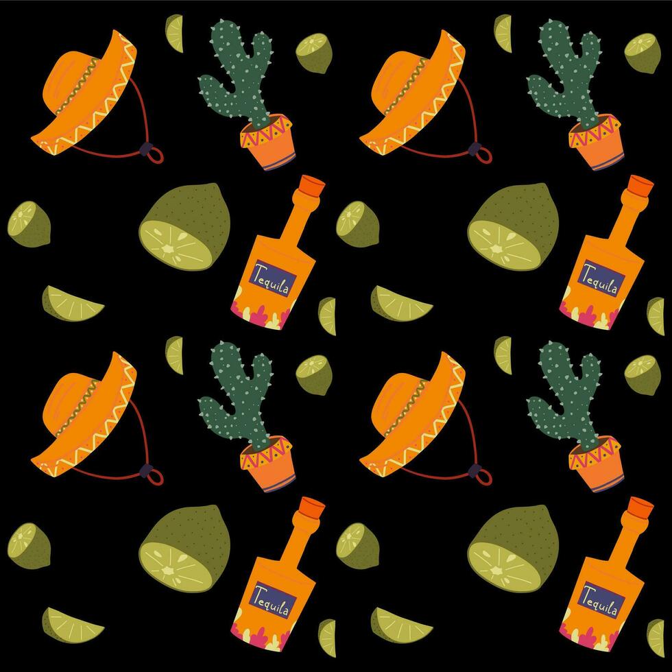 messicano senza soluzione di continuità modello con cactus e sombrero vettore