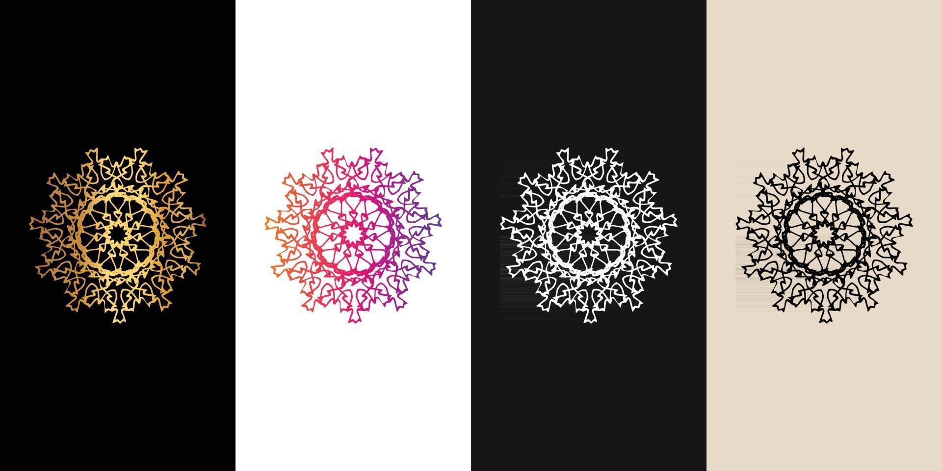 mandala decorativo e ornamentale nero in bianco e dorato collezione di set di design astratto colorato vettore