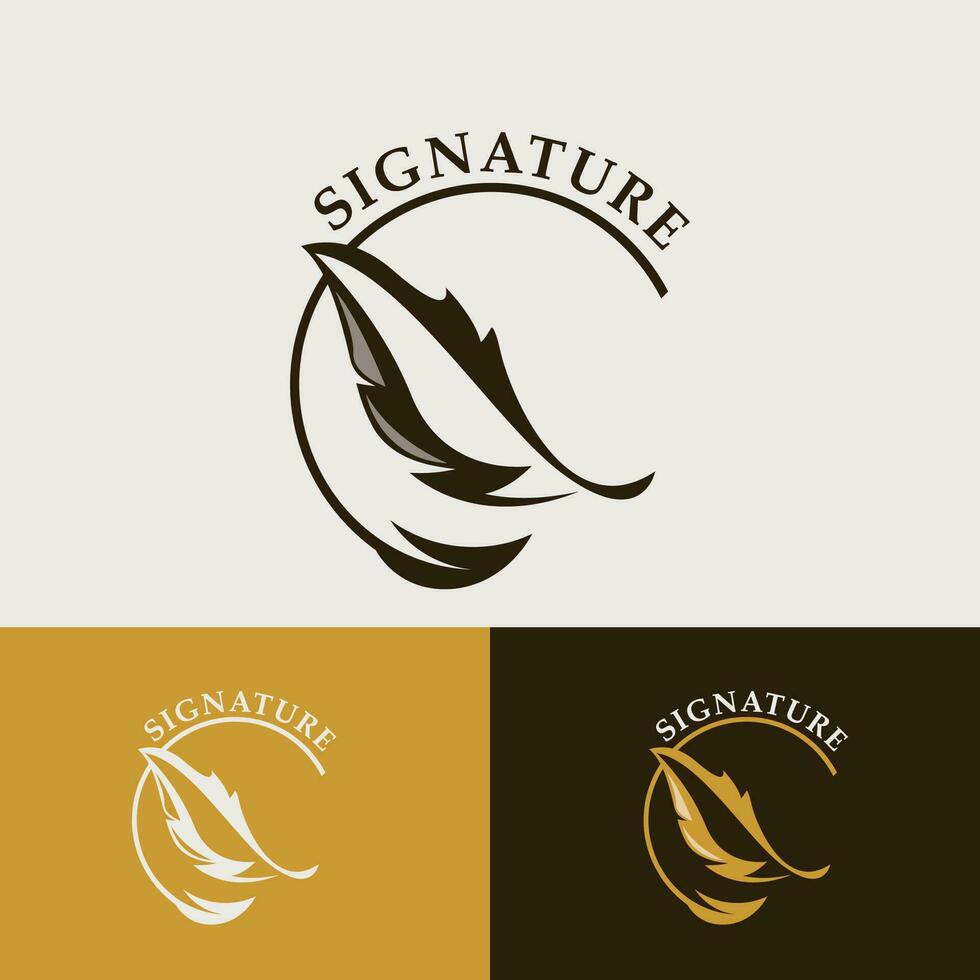 piuma e firma logo design minimalista attività commerciale simbolo cartello modello illustrazione vettore