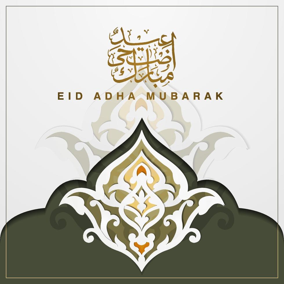 eid adha mubarak biglietto di auguri motivo floreale islamico disegno vettoriale con calligrafia araba, mezzaluna