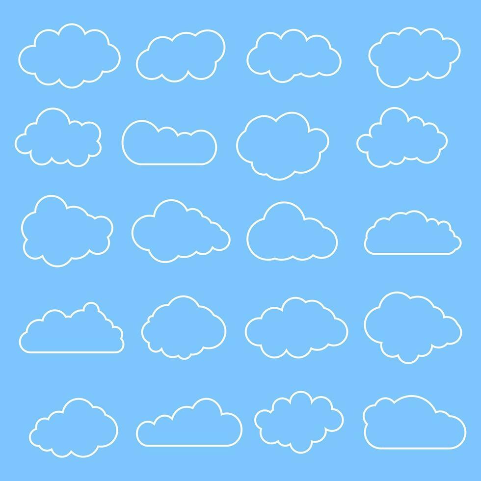 nube linea simboli. nuvole impostato collezione su blu sfondo. vettore disegno.