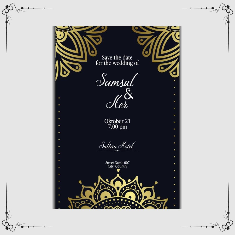sfondo ornato mandala oro di lusso per invito a nozze, copertina del libro con stile elemento mandala vettore Premium
