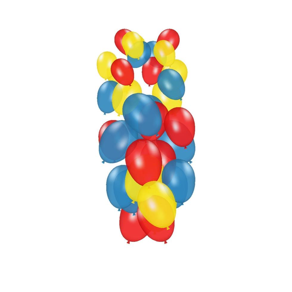 composizione a colori di palloncini realistici vettoriali e coriandoli colorati burstisolated su sfondo bianco. palloncini isolati. per biglietti di auguri di compleanno o altri disegni