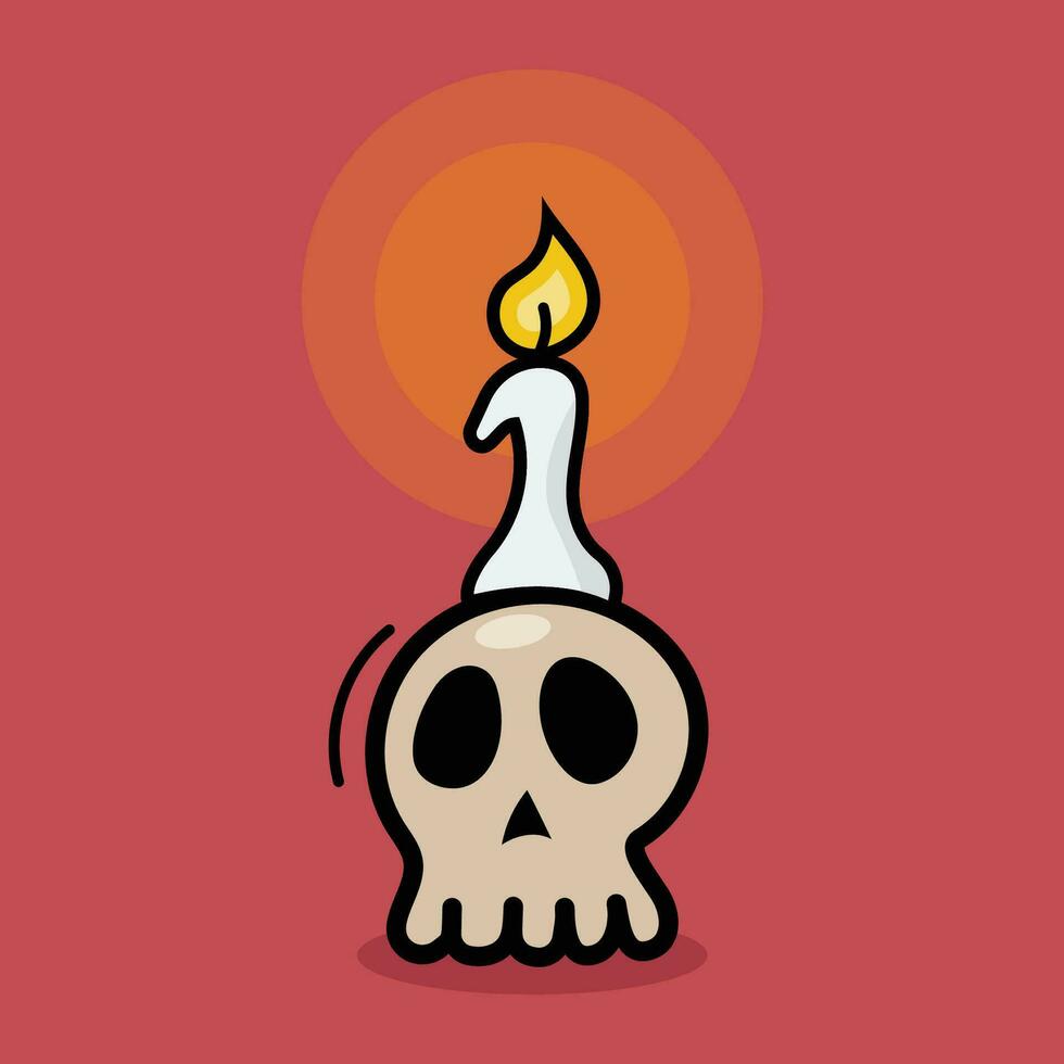 Halloween cranio e candela scarabocchio stile vettore