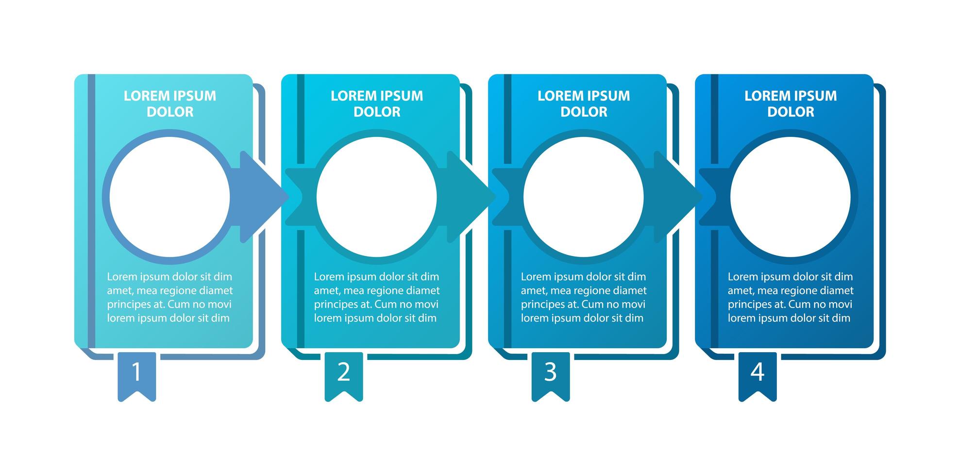 modello di infografica di vettore di sviluppo delle competenze. attività di lettura presentazione elementi di design con spazio di testo. visualizzazione dei dati con 4 passaggi. grafico della sequenza temporale del processo. layout del flusso di lavoro con copyspace