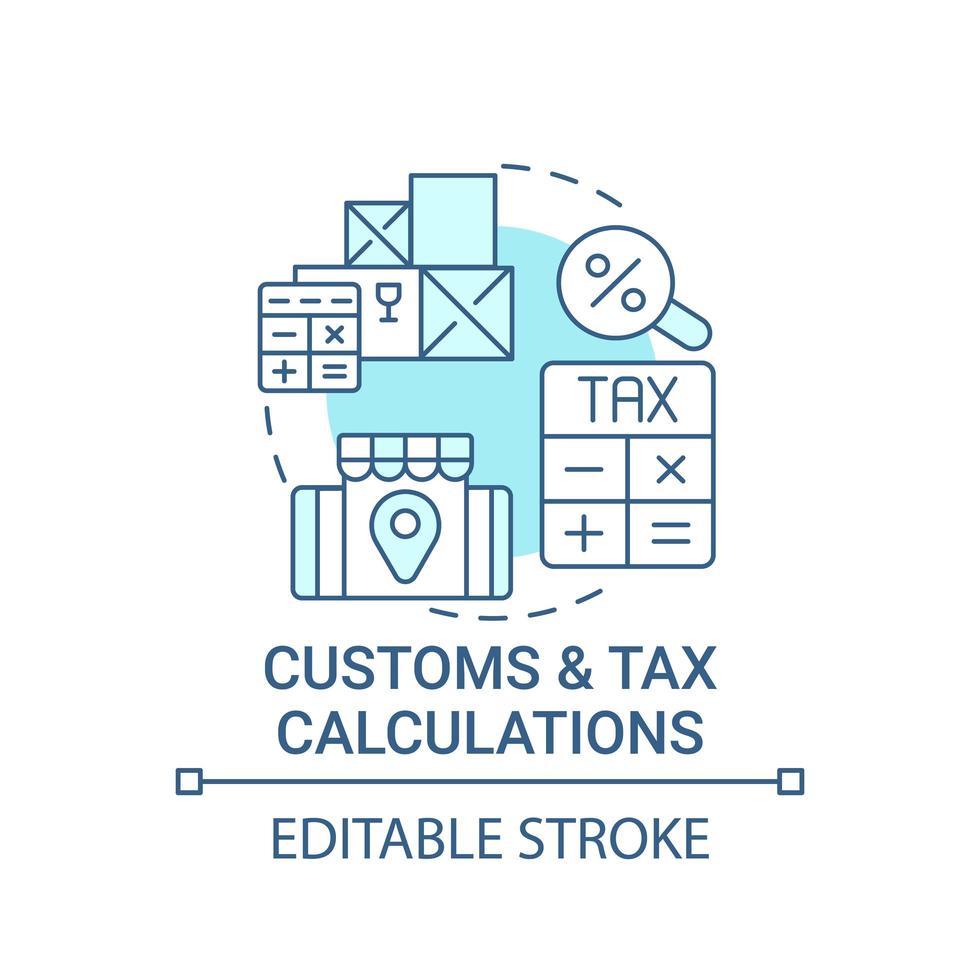icona del concetto di calcoli doganali e fiscali. mercati globali servizio idea astratta linea sottile illustrazione. gestione degli adempimenti fiscali di vendita. disegno a colori contorno vettoriale isolato. tratto modificabile