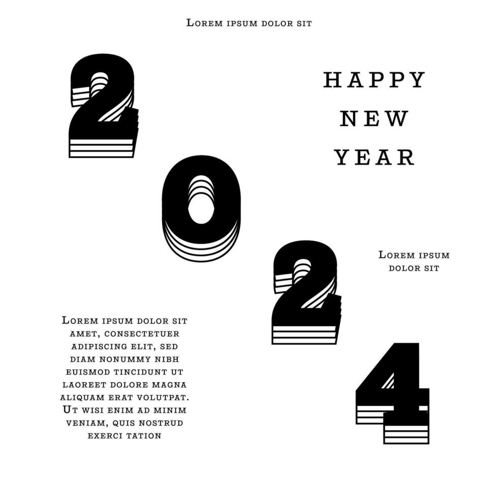 2024 contento nuovo anno. modello con nero e bianca lettera logo per calendario, manifesto, volantino, striscione. vettore