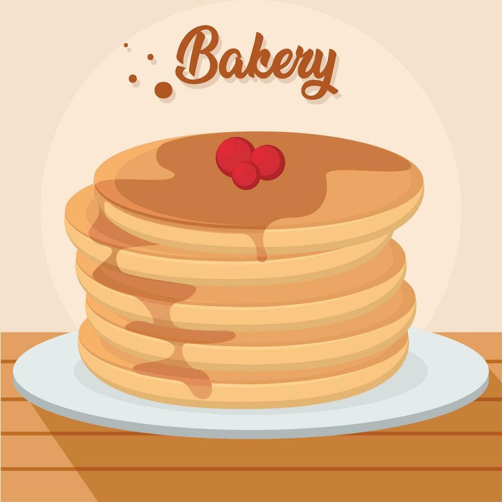 isolato mucchio di Pancakes forno Prodotto su un' tavolo vettore