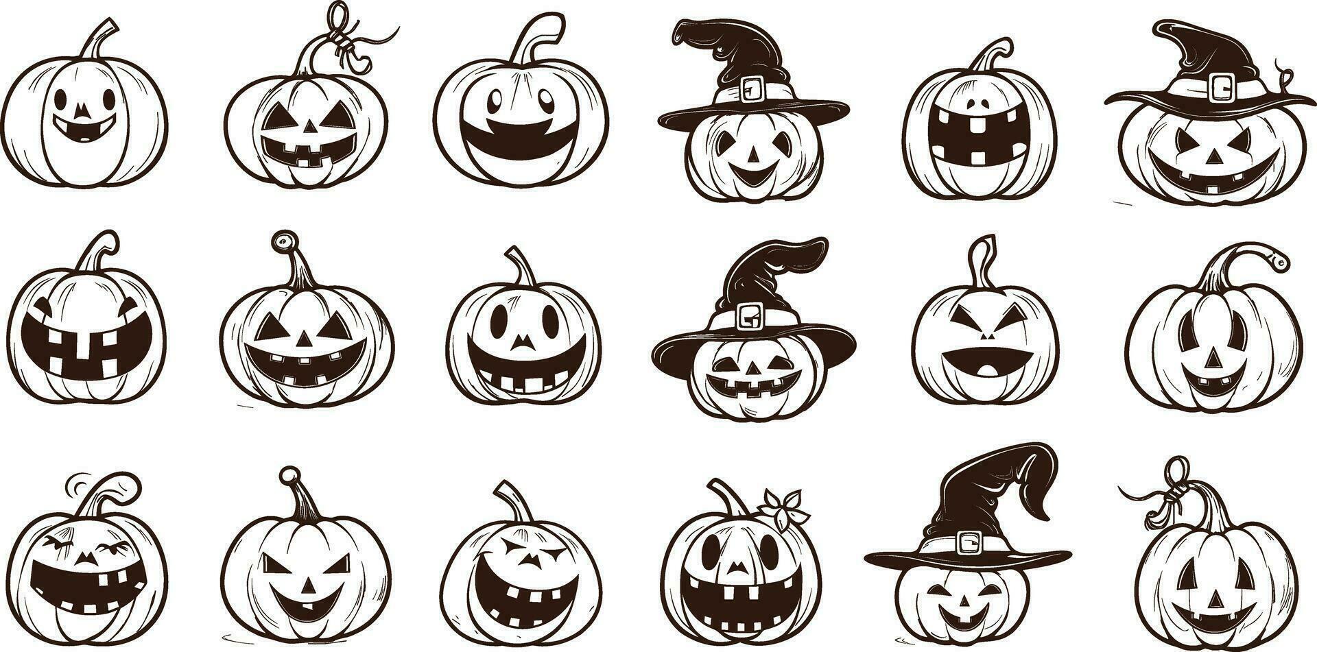 contento Halloween modificabile vettore zucca design elemento silhouette impostato isolato su un' bianca sfondo