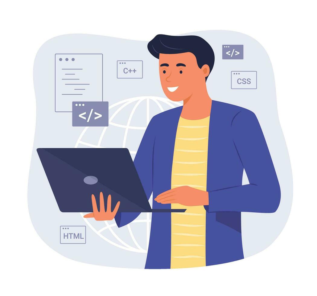 programmatore uomo processi codifica per Software sviluppo concetto illustrazione vettore
