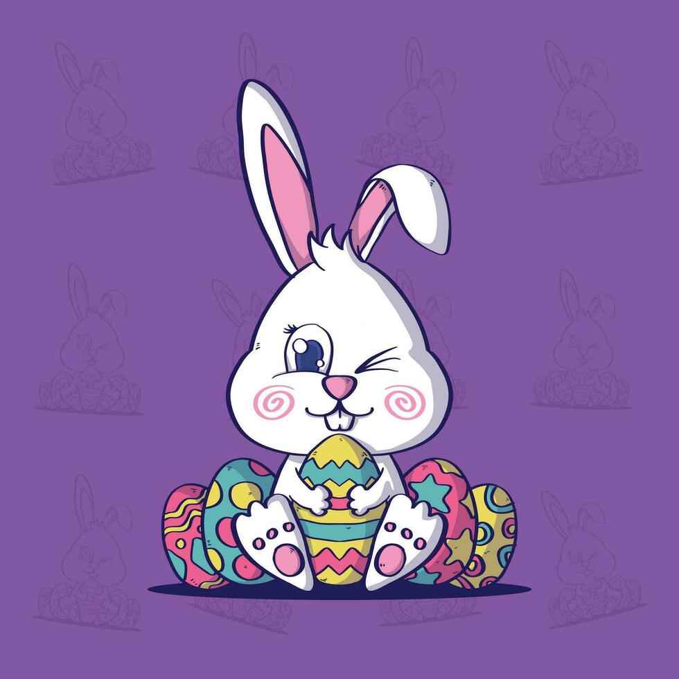 carino Pasqua coniglietto e Pasqua uova vettore illustrazione. coniglio e Pasqua uova portafortuna vettore illustrazione